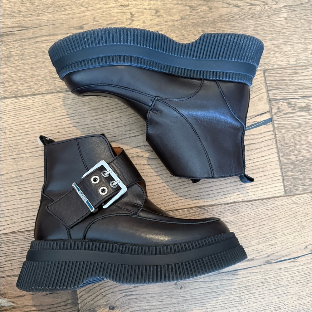 Ganni Chocolate Brown Buckle Boots w/ Black Sole